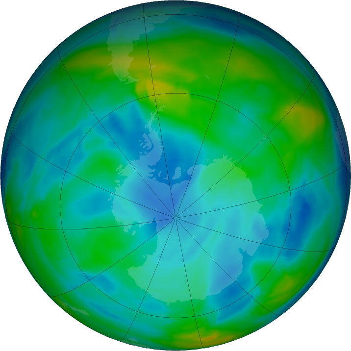 Antarctic ozone map for 27 June 2019